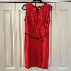 Business casual red dress with belt